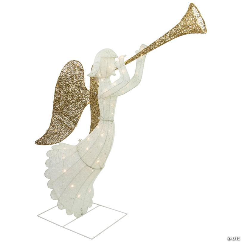 Northlight - 48" Lighted Glittered Silver and Gold Trumpeting Angel Christmas Outdoor Decoration