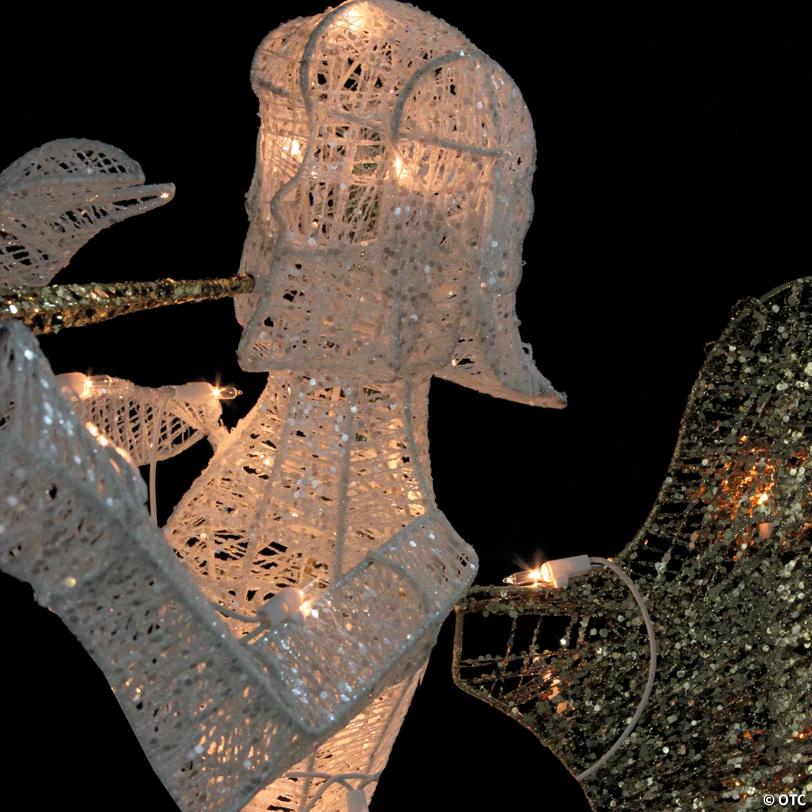 Northlight - 48" Lighted Glittered Silver and Gold Trumpeting Angel Christmas Outdoor Decoration
