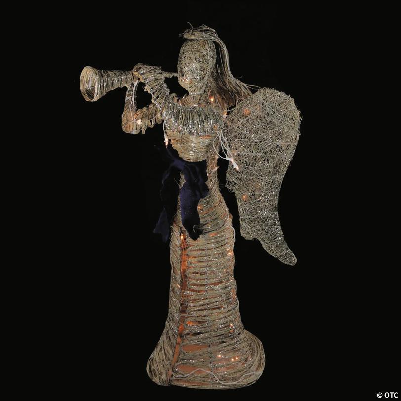 Northlight - 4' Pre-Lit Glitter Angel with Horn Outdoor Christmas Yard Art Decor