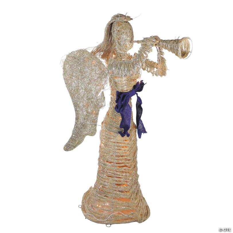 Northlight - 4' Pre-Lit Glitter Angel with Horn Outdoor Christmas Yard Art Decor