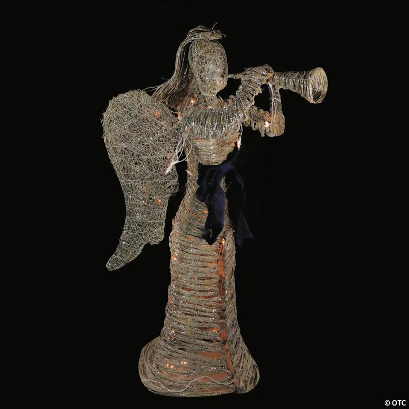 Northlight - 4' Pre-Lit Glitter Angel with Horn Outdoor Christmas Yard Art Decor