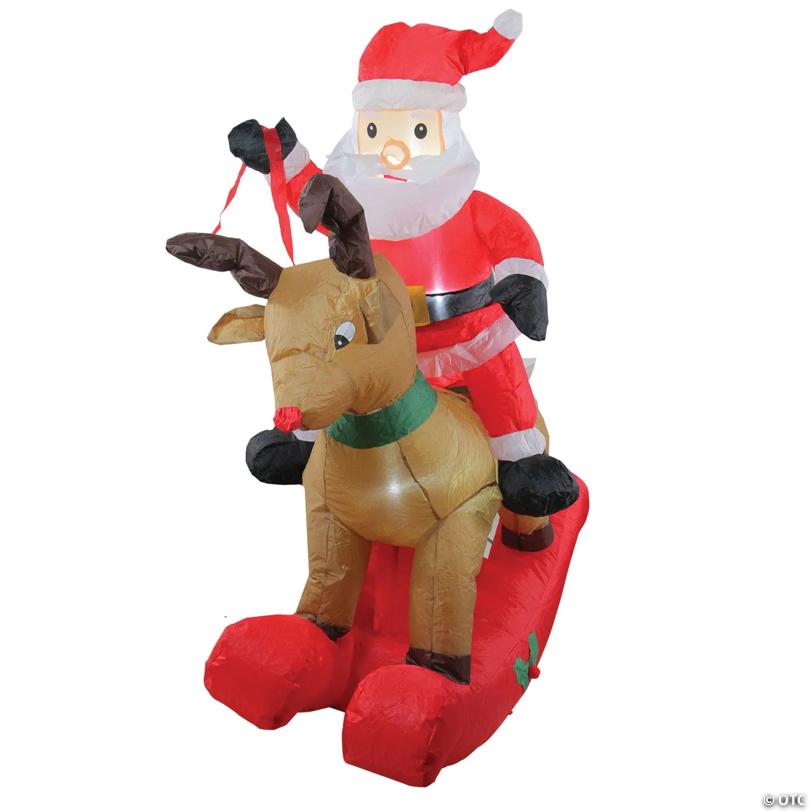 Northlight - 5' Pre-Lit Inflatable Rocking Reindeer and Santa Outdoor Christmas Yard Decor