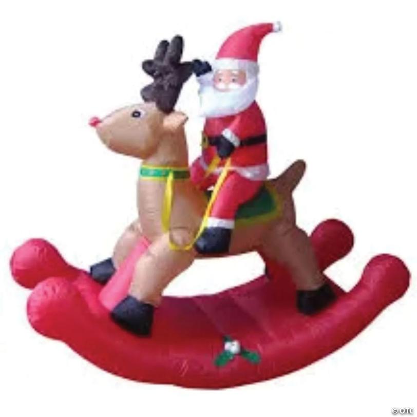 Northlight - 5' Pre-Lit Inflatable Rocking Reindeer and Santa Outdoor Christmas Yard Decor