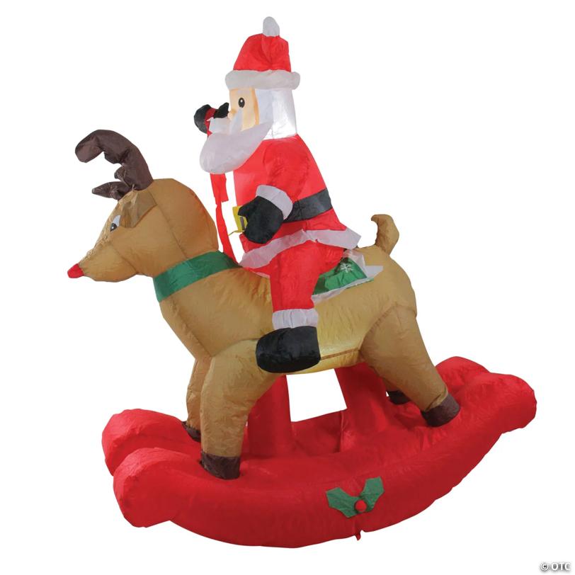 Northlight - 5' Pre-Lit Inflatable Rocking Reindeer and Santa Outdoor Christmas Yard Decor