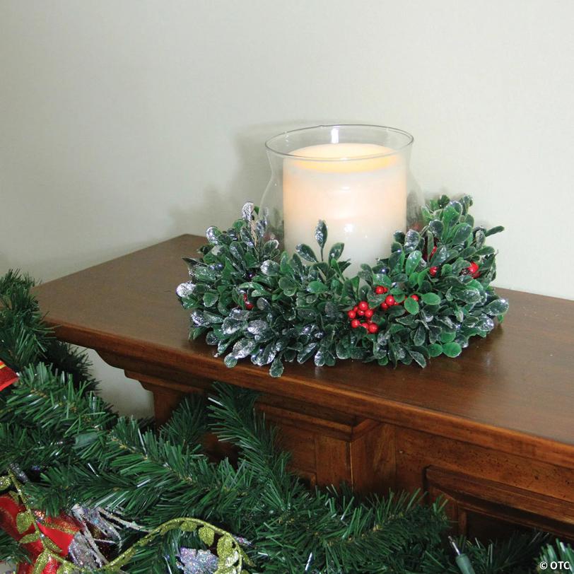 Northlight - 6" Boxwood with Berry Tipped Christmas Hurricane Centerpiece Decoration