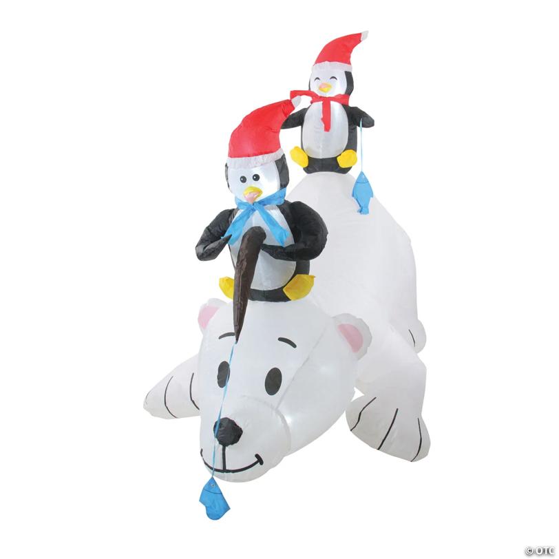 Northlight - 6' Inflatable Polar Bear and Penguins Lighted Outdoor Christmas Decor