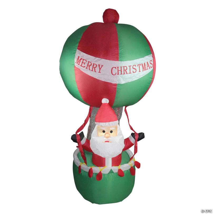 Northlight - 72" Red and Green Inflatable Santa in Hot Air Balloon Lighted Christmas Outdoor Decor