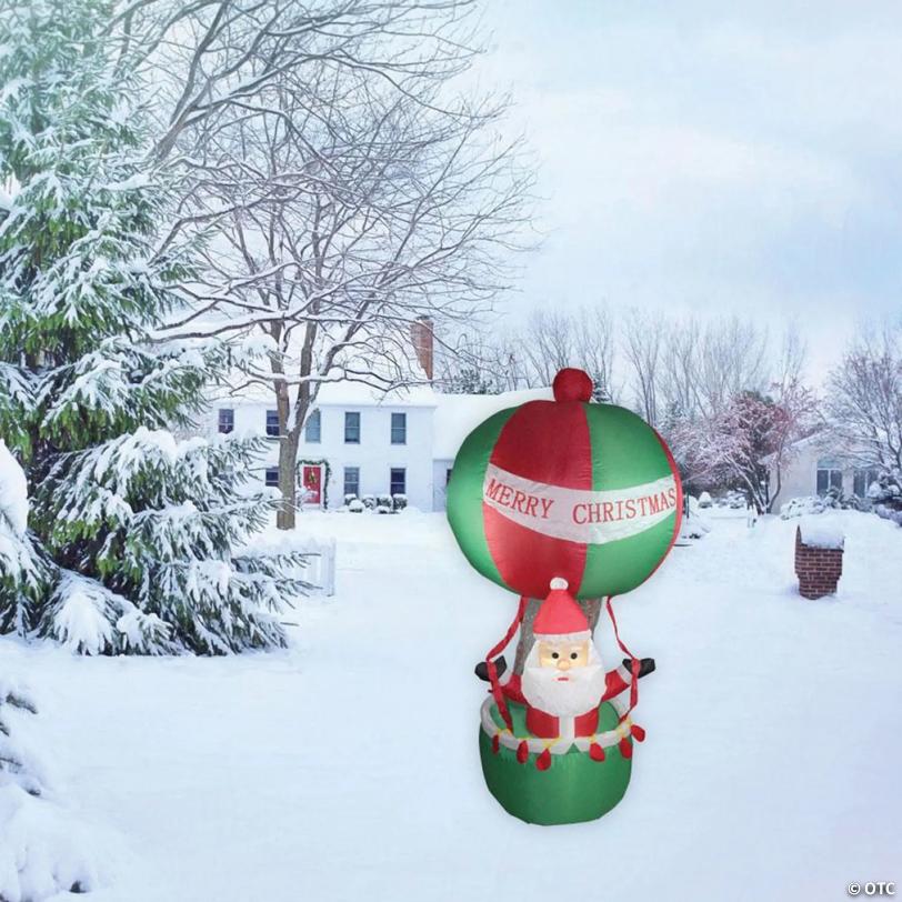 Northlight - 72" Red and Green Inflatable Santa in Hot Air Balloon Lighted Christmas Outdoor Decor