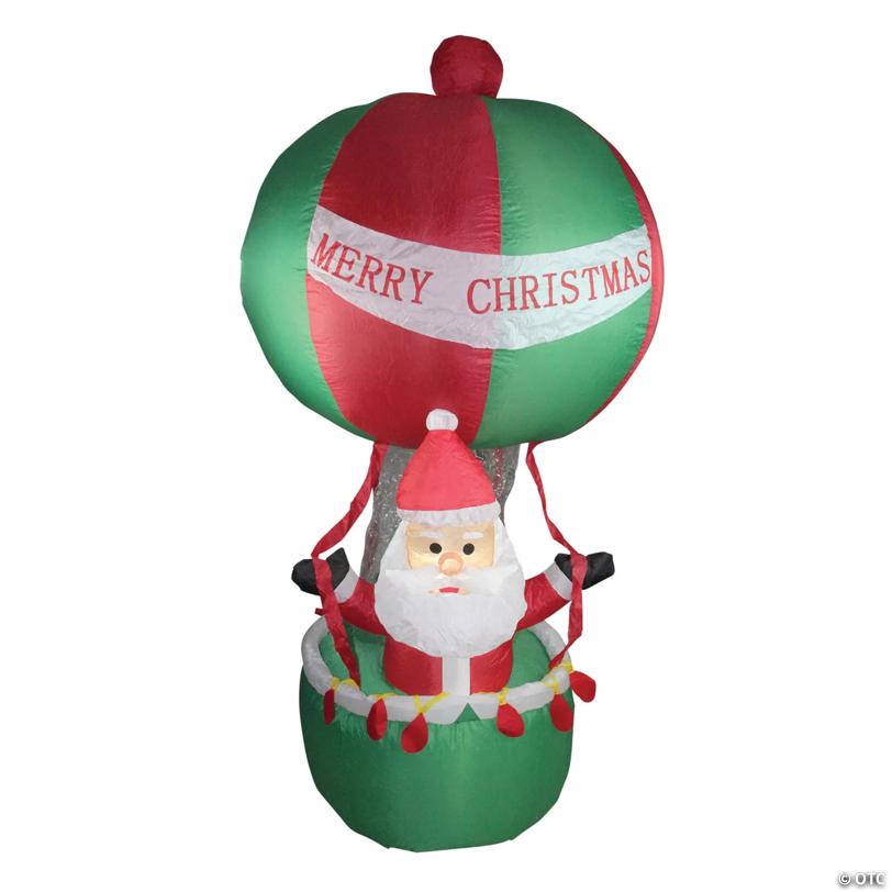 Northlight - 72" Red and Green Inflatable Santa in Hot Air Balloon Lighted Christmas Outdoor Decor