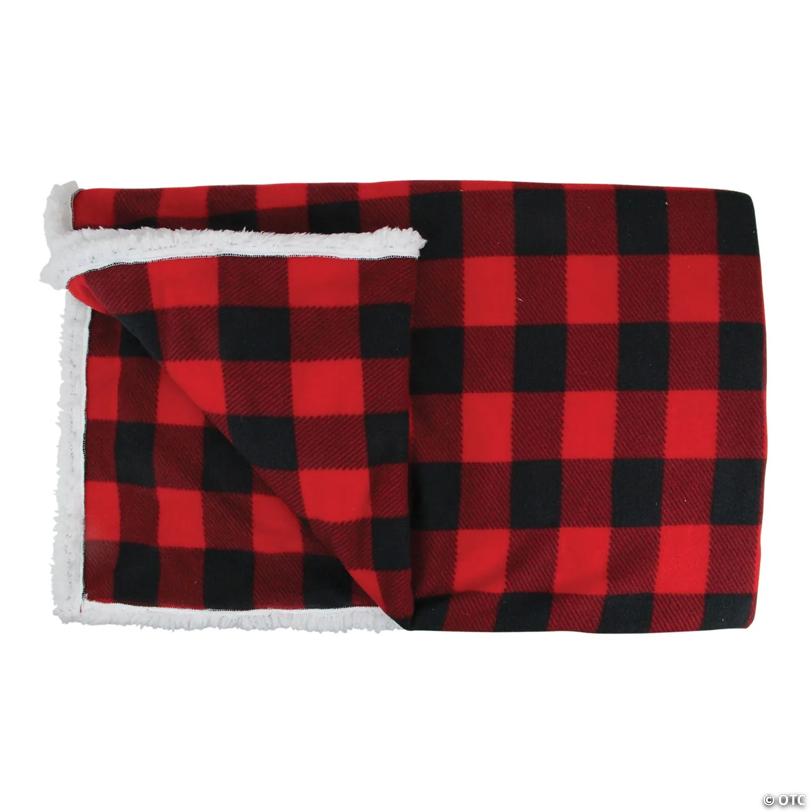 Northlight - Black and Red Bufalo Plaid Christmas Throw Cover with Sherpa Backing 52" x 60