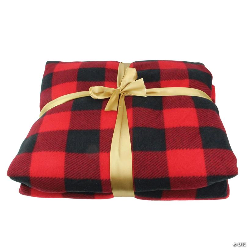 Northlight - Black and Red Bufalo Plaid Christmas Throw Cover with Sherpa Backing 52" x 60