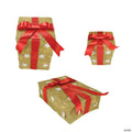 Northlight - Pre-Lit Gold and Red Snowflake Gift Box Outdoor Christmas Decor, Set of 3