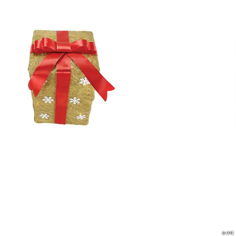 Northlight - Pre-Lit Gold and Red Snowflake Gift Box Outdoor Christmas Decor, Set of 3