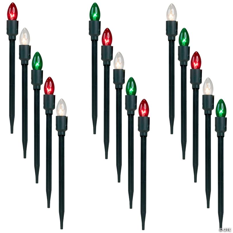 Northlight - Set of 15 Red  Clear and Green C9 Christmas Pathway Marker Decorations -14 ft Green Wire