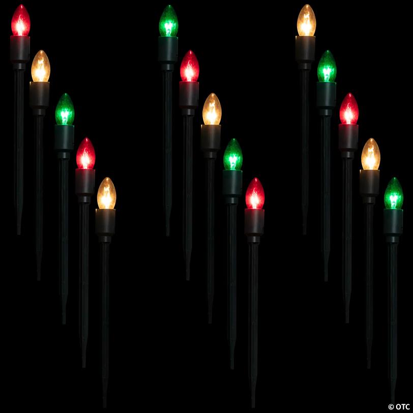 Northlight - Set of 15 Red  Clear and Green C9 Christmas Pathway Marker Decorations -14 ft Green Wire