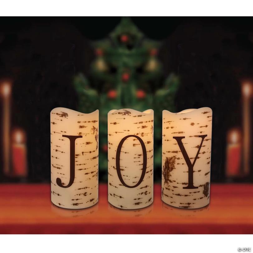 Northlight - Set of 3 Battery Operated JOY Christmas LED Flame-Less Candles 6