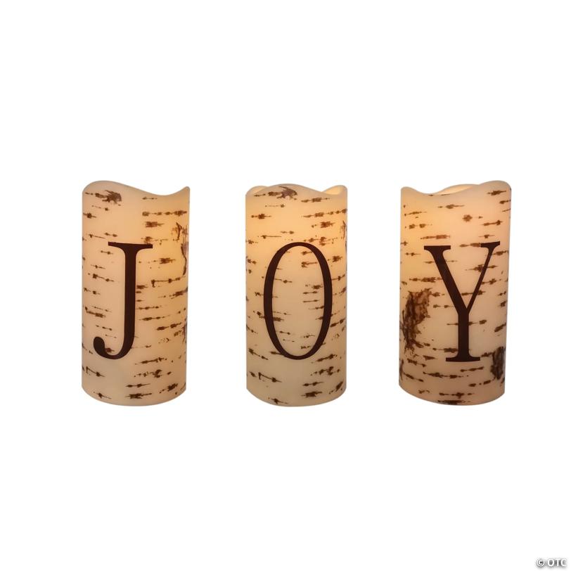 Northlight - Set of 3 Battery Operated JOY Christmas LED Flame-Less Candles 6