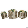 Northlight - Set of 3 Silver LED Rattan Christmas Gift Boxes With Pine Cones - 13