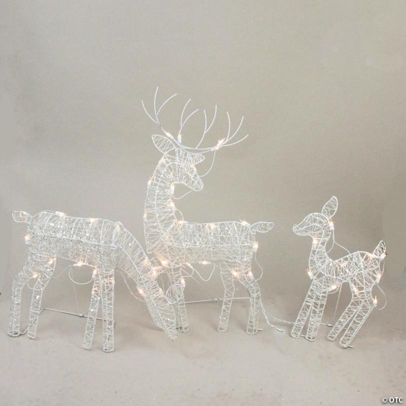 Northlight - Set of 3 White Glittered Doe  Fawn and Reindeer Lighted Christmas Outdoor Decoration