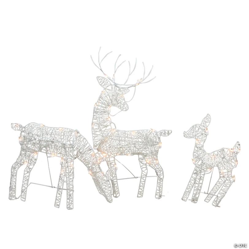 Northlight - Set of 3 White Glittered Doe  Fawn and Reindeer Lighted Christmas Outdoor Decoration