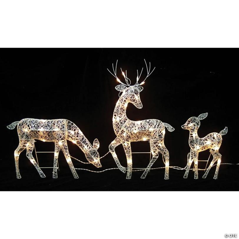 Northlight - Set of 3 White Glittered Doe  Fawn and Reindeer Lighted Christmas Outdoor Decoration