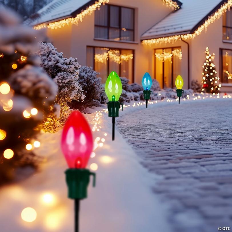 Northlight - Set of 4 Lighted Multi-Color Jumbo C7 Bulb Christmas Pathway Marker Lawn Stakes Outdoor Decor