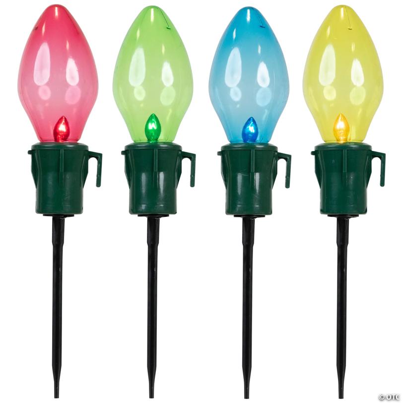 Northlight - Set of 4 Lighted Multi-Color Jumbo C7 Bulb Christmas Pathway Marker Lawn Stakes Outdoor Decor