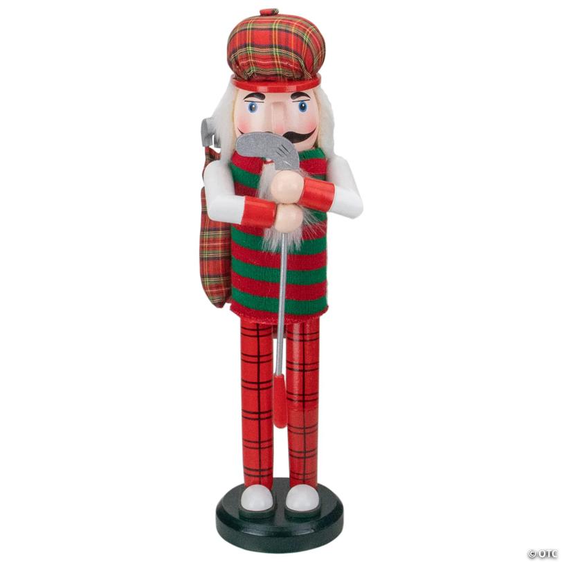 Nutcracker Factory 14" Red and Green Plaid Wooden Golfer Christmas Nutcracker