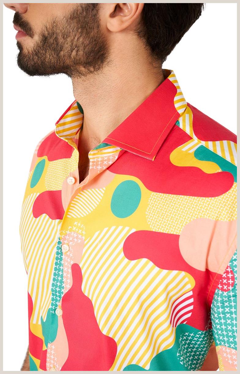 OppoSuits Men's Summer Shirts SHIRT Short Sleeve Coral Camo