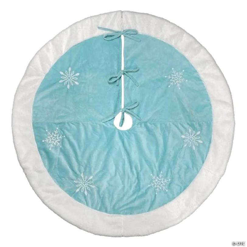 Old World Christmas Blue Embroidered Christmas Tree Skirt, Snowflakes with Faux Fur Trim, 48in