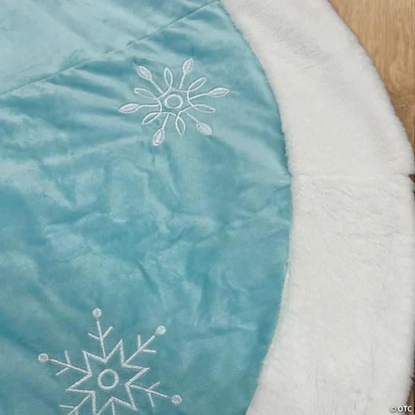 Old World Christmas Blue Embroidered Christmas Tree Skirt, Snowflakes with Faux Fur Trim, 48in