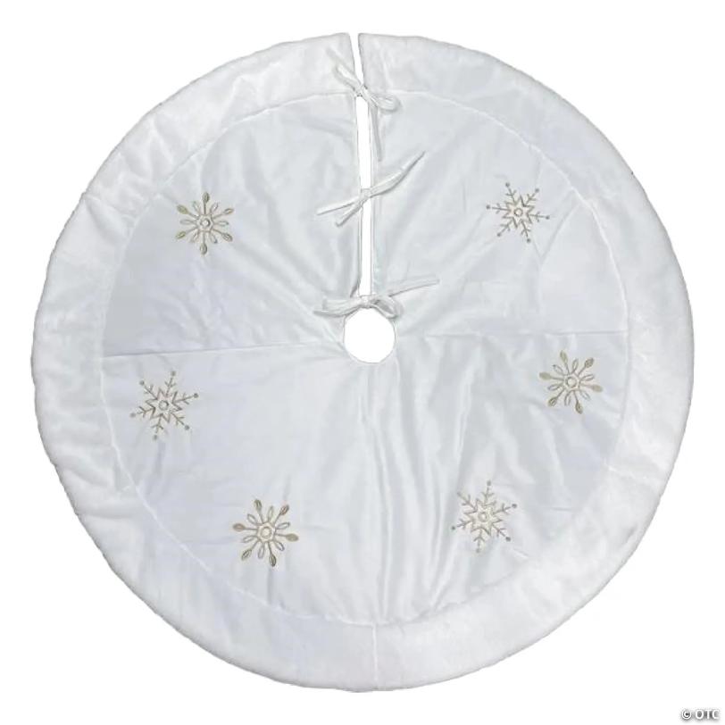 Old World Christmas Ivory Embroidered Christmas Tree Skirt, Snowflakes with Faux Fur Trim, 48in