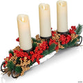 Ornativity Christmas Decor Candle Holder Xmas Themed Candle Holder Centerpiece Decorations with Red and Gold Berries and Evergreens