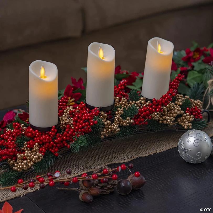 Ornativity Christmas Decor Candle Holder Xmas Themed Candle Holder Centerpiece Decorations with Red and Gold Berries and Evergreens