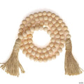 Ornativity Natural Wooden Beads Garland - Rustic Farmhouse Country Wood Bead Home Decor Wall Hanging Accents with Boho Jute Tassels