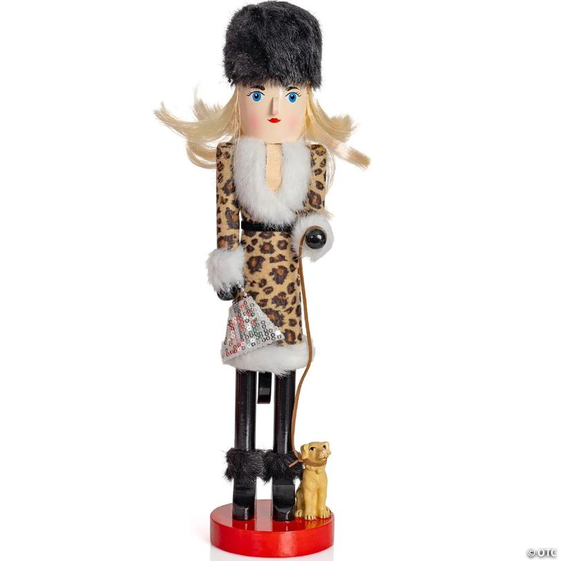 Ornativity Shopping Lady Christmas Nutcracker - Wooden Glitter Shopper with Dog Themed Holiday Nut Cracker Doll Figure Toy Decorations