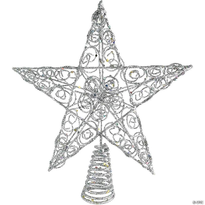 Ornativity Silver Star Tree Topper - Christmas Swirl Design Sparkle Star Treetop Ornament