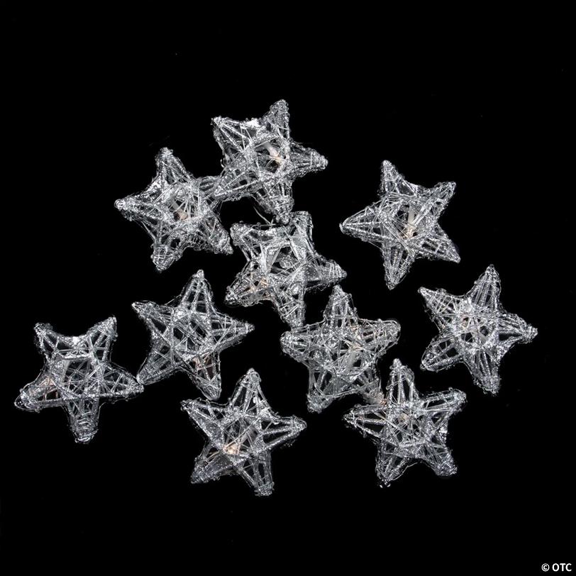 PENN 10 Battery Operated Clear LED Spun Glass Star Christmas Lights