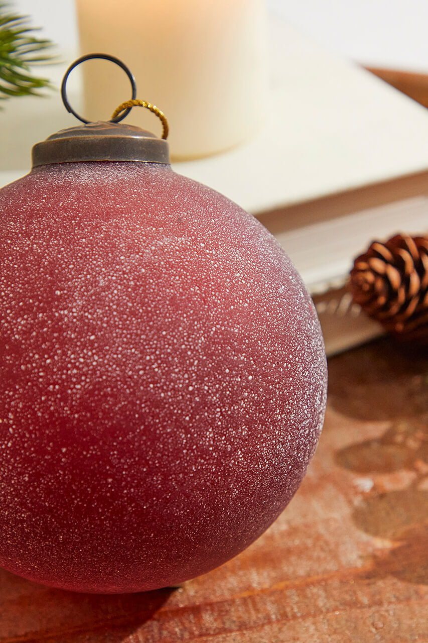 4" Frosted Ruby Glass Ornament
