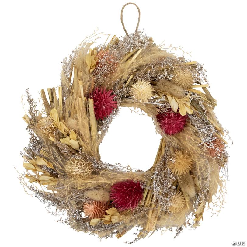 Pampas Grass and Dried Fall Harvest Floral Wreath - 11