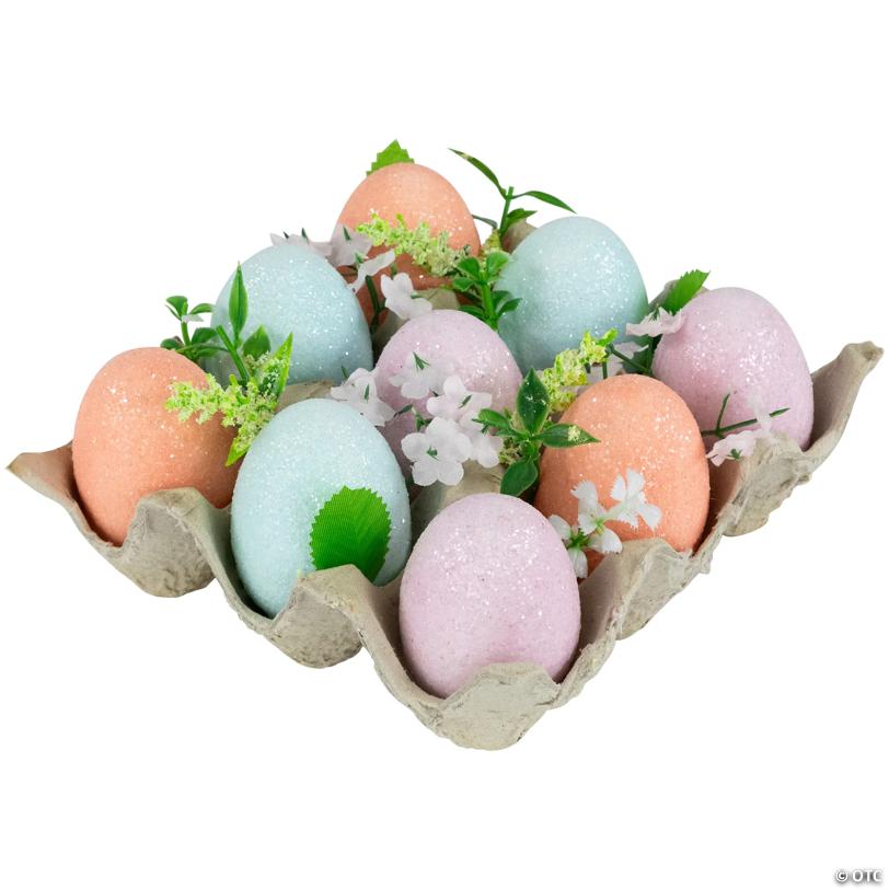 Pastel Easter Eggs with Carton Decoration - 6.25" - Set of 9