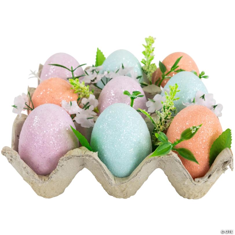 Pastel Easter Eggs with Carton Decoration - 6.25" - Set of 9