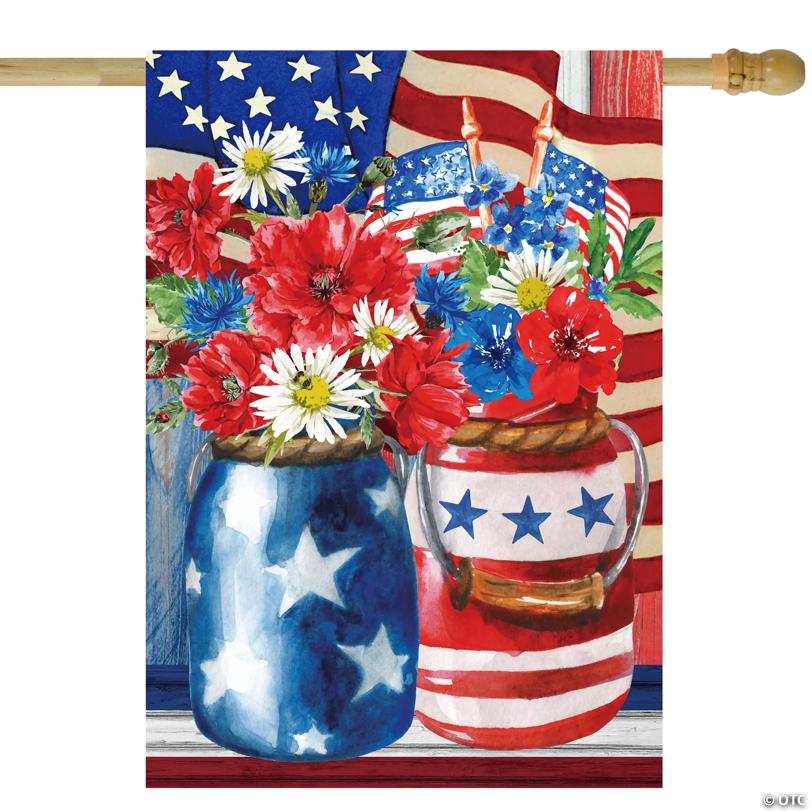 Patriotic Americana Floral Bouquet Outdoor House Flag 28" x 40