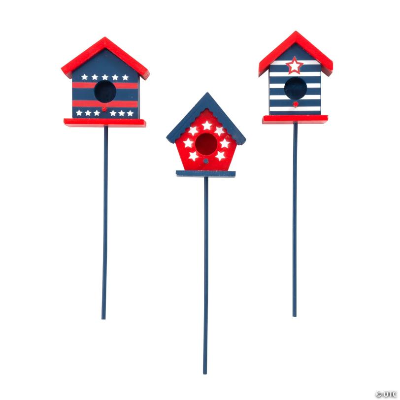 Patriotic Birdhouse Planter Sticks - 3 Pc.