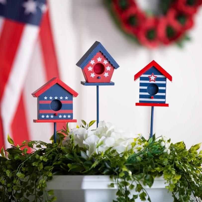 Patriotic Birdhouse Planter Sticks - 3 Pc.