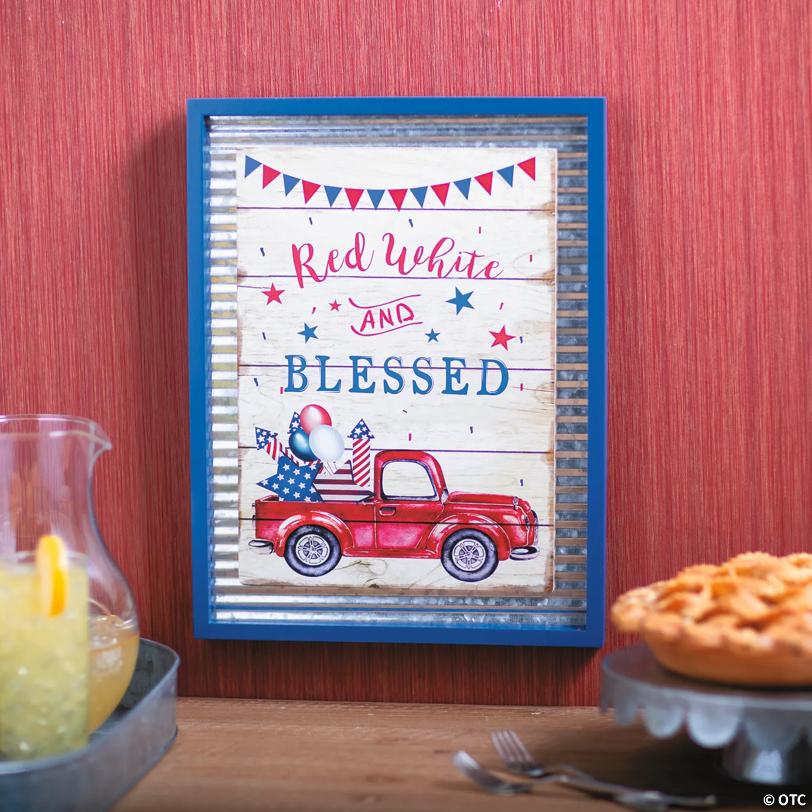 Patriotic Red White & Blessed Wall Sign
