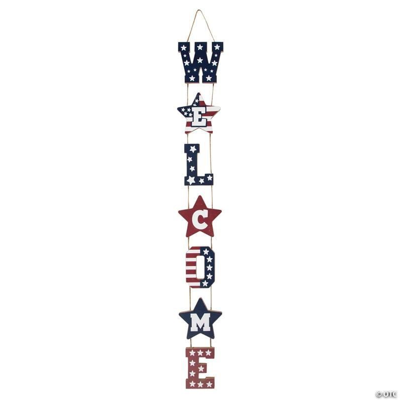 Patriotic Vertical Hanging Welcome Sign