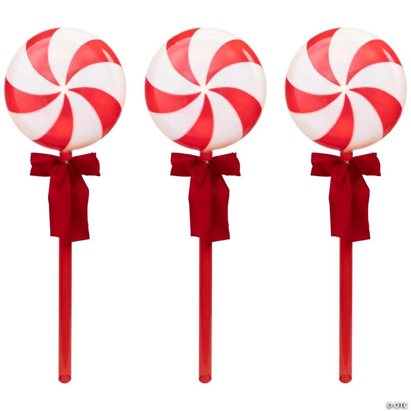 Peppermint Lollipops Christmas Pathway Markers - Clear Lights - 4.5' White Wire - 3ct