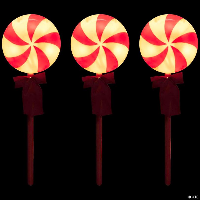 Peppermint Lollipops Christmas Pathway Markers - Clear Lights - 4.5' White Wire - 3ct