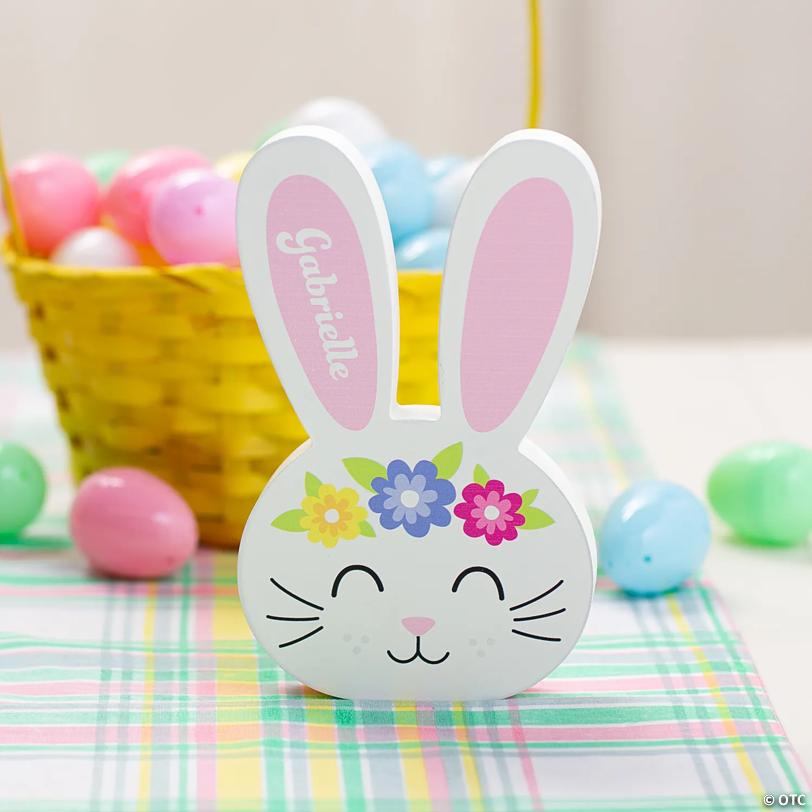 Personalized Easter Bunny with Flowers Tabletop Decoration